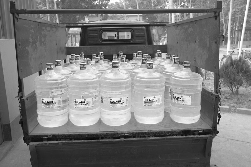 A batch of packaged safe drinking water ready to be transported from the Sulabh Safe Drinking Water project at village Madhusudankati, North 24 parganas district, West Bengal